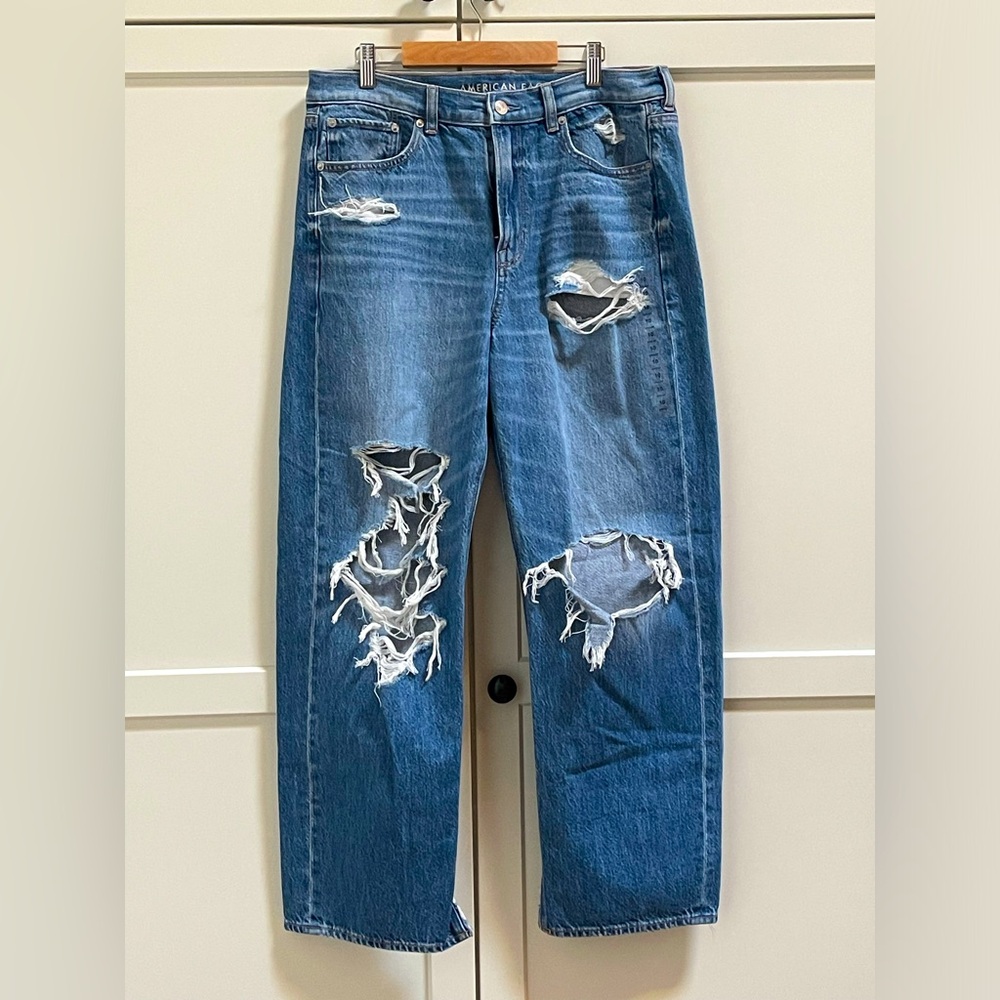 American Eagle Super High Rise Baggy Wide Leg Jeans 10 Short